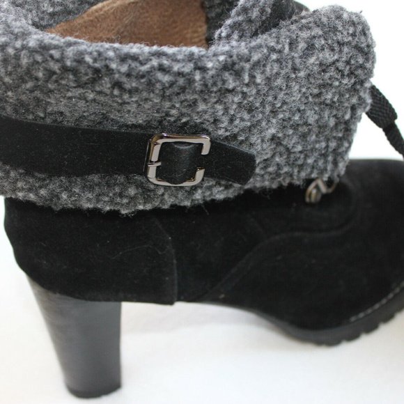 NEW BLACK FAUX SUEDE BOOTS FUR TRIM 3 ½” HEELS WOMENS SIZE 43 / US 10 - Picture 4 of 4